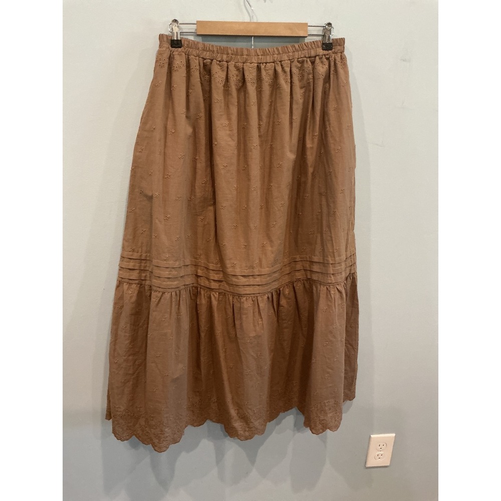 Neuflora Santa Monica Eyelet Tiered Midi Skirt Boho Prairie Cottagecore Size L - Picture 5 of 13